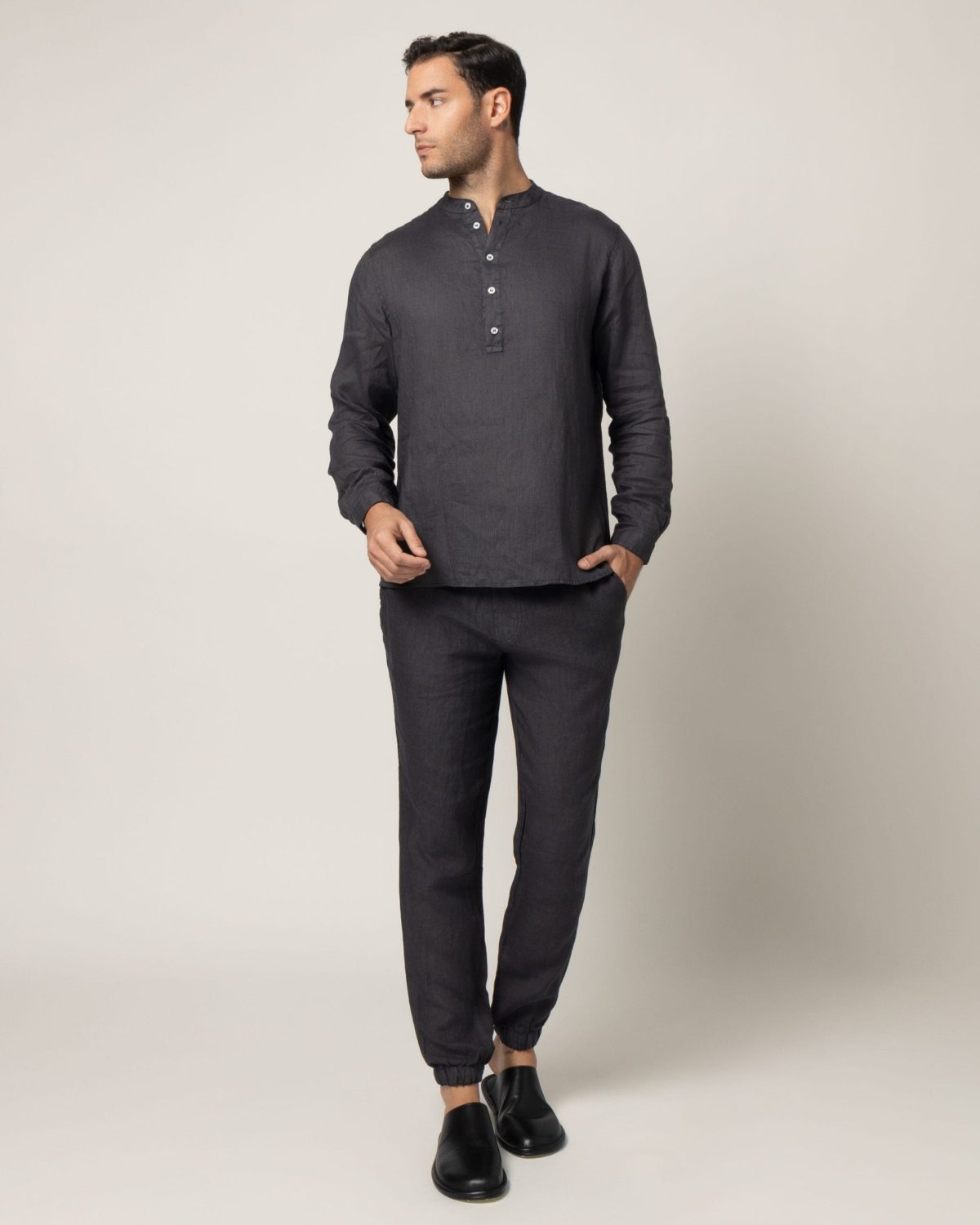 Linen Blouse With Mao Collar