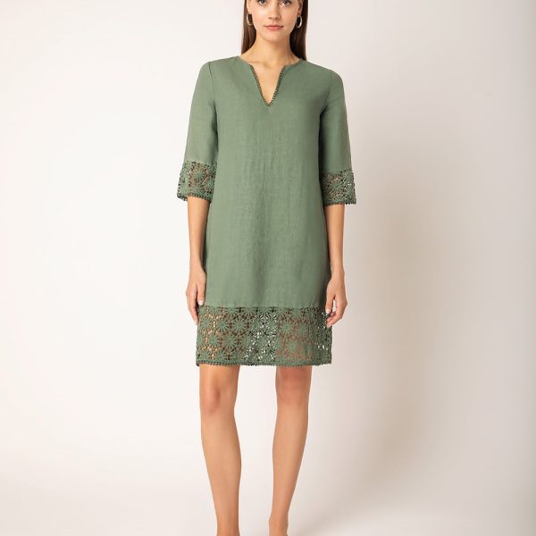 Linen Dress with Lace