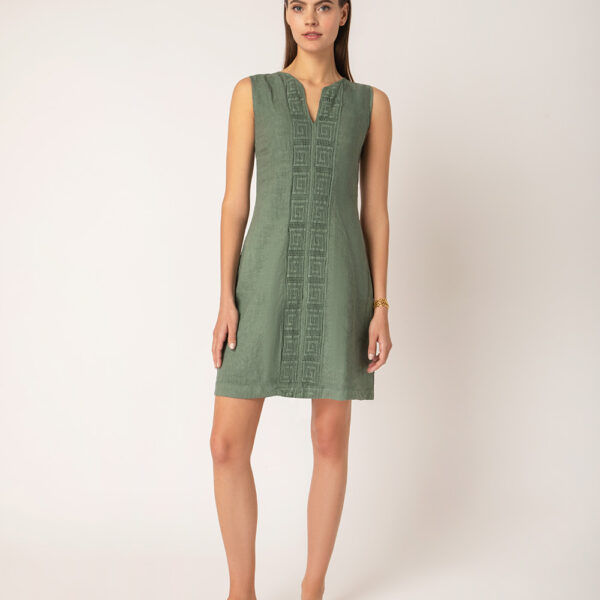 Short Linen Dress With Meander