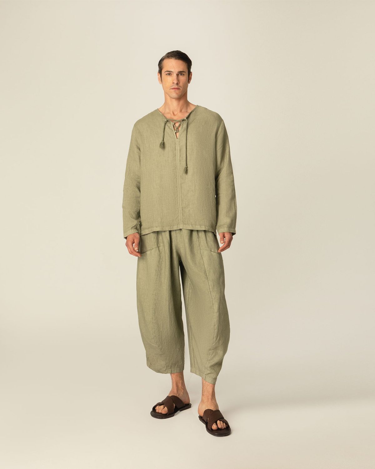 Linen elastic waistband pants