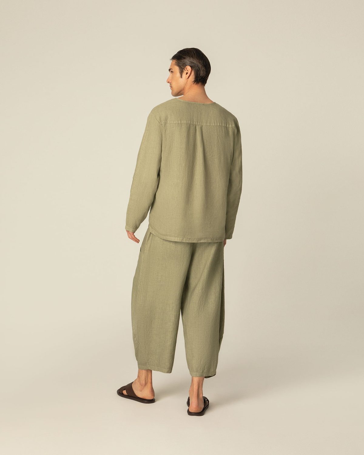 Linen elastic waistband pants