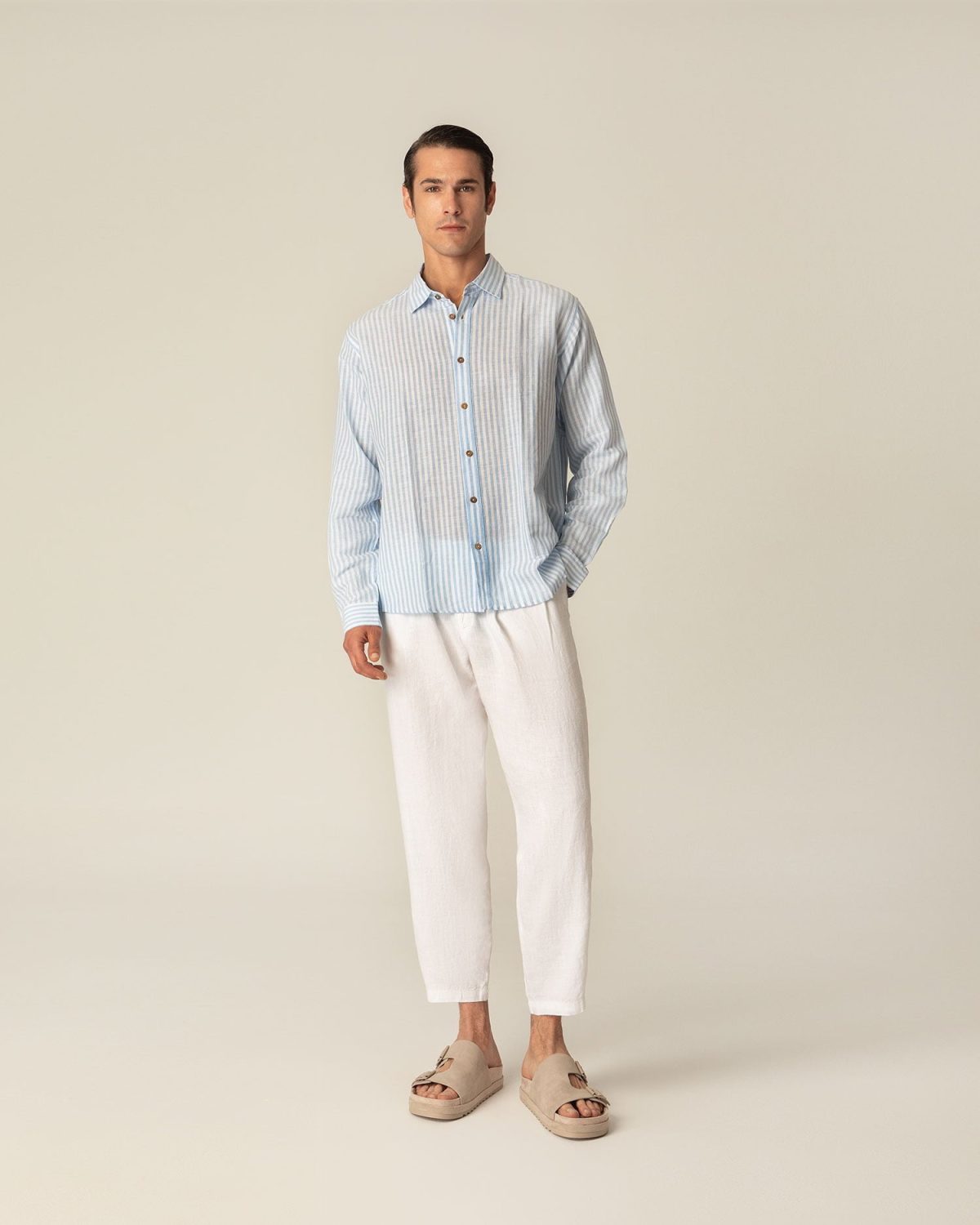 Linen pleated cropped pants